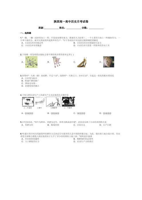 陕西高一高中历史月考试卷带答案解析
