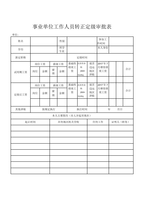 事业单位工作人员转正定级审批表 (新表)