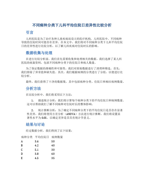 不同病种分类下儿科平均住院日差异性比较分析