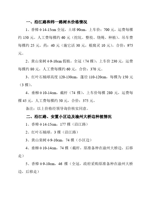 种植树木价格情况表