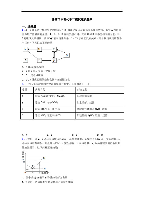 株洲市中考化学二模试题及答案