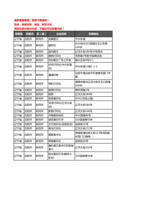 新版辽宁省沈阳市新民市打印企业公司商家户名录单联系方式地址大全21家