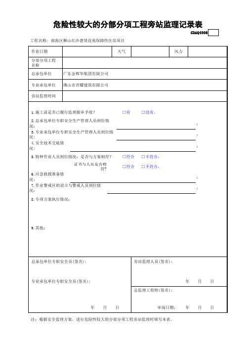 危险性较大的分部分项工程旁站监理记录表GDAQ4308