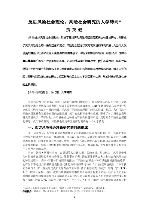 反思风险社会理论：风险社会研究的人学转向