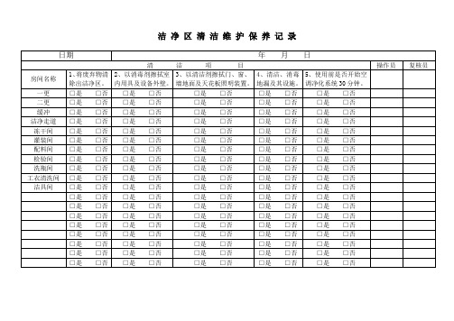 洁净区清洁维护保养记录