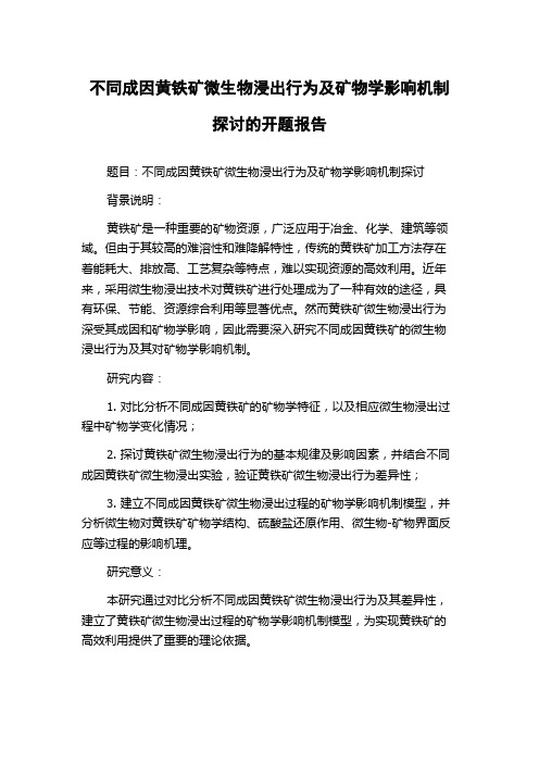 不同成因黄铁矿微生物浸出行为及矿物学影响机制探讨的开题报告