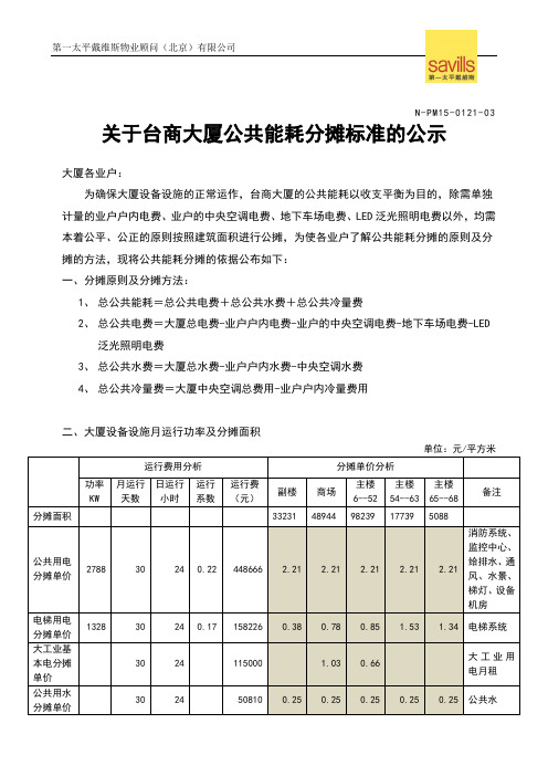 公共能耗分摊标准(最终)