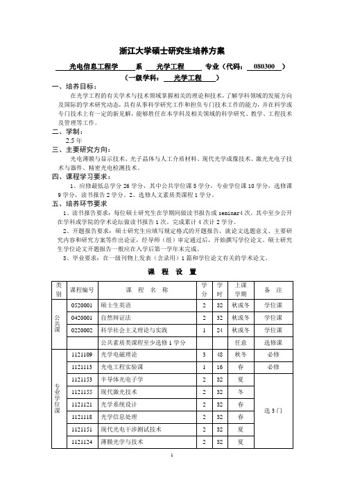 浙江大学光电硕士研究生培养方案