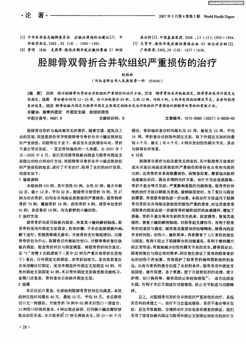 胫腓骨双骨折合并软组织严重损伤的治疗