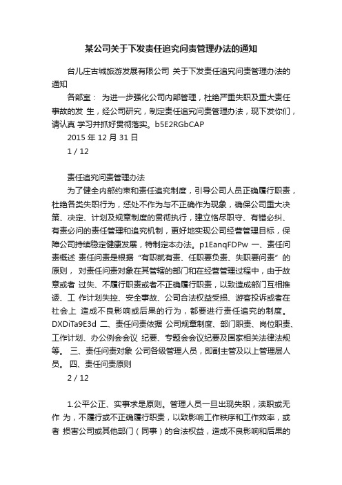 某公司关于下发责任追究问责管理办法的通知