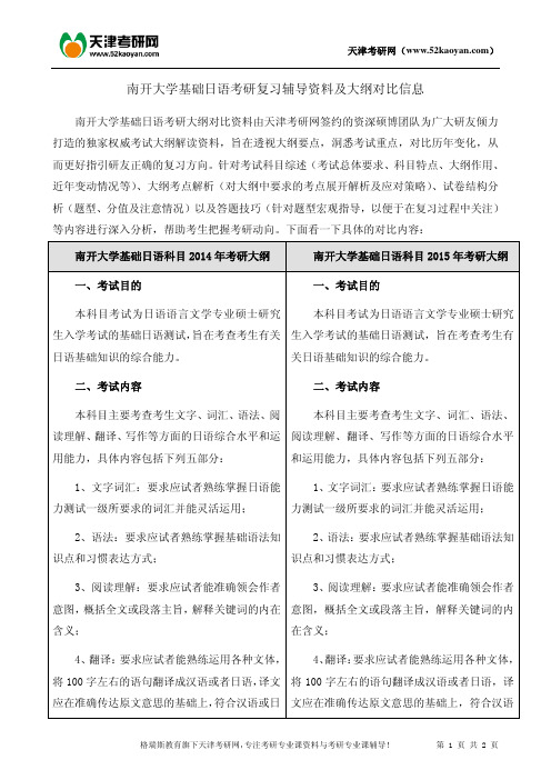 南开大学基础日语考研复习辅导资料及大纲对比信息