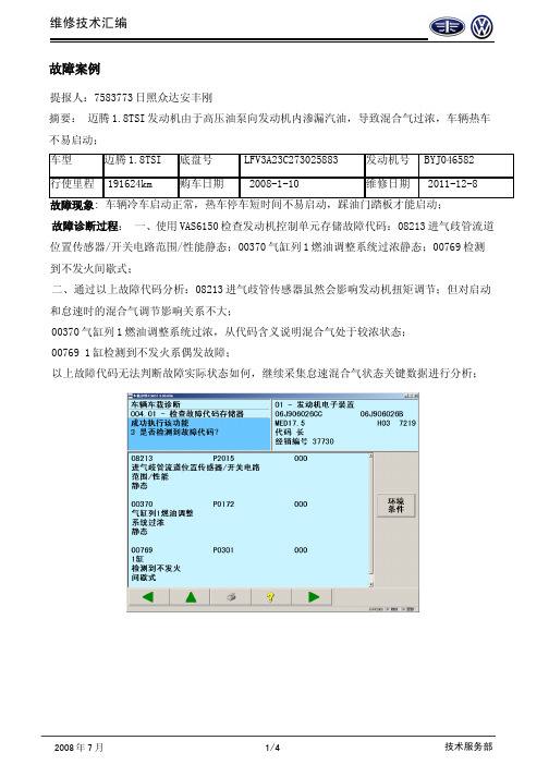 迈腾.TSI发动机由于高压油泵向发动机内渗漏汽油（pdfX页）