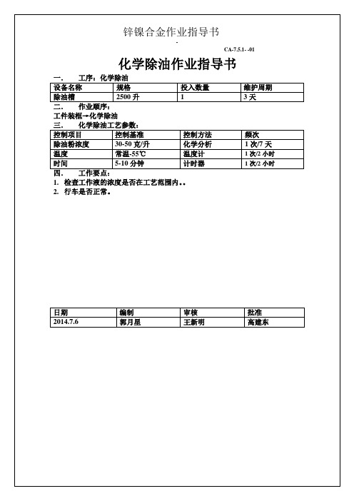 锌镍合金作业指导书