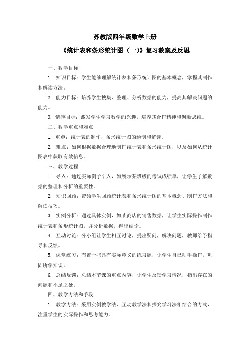 苏教版四年级数学上册《统计表和条形统计图(一)》复习教案及反思