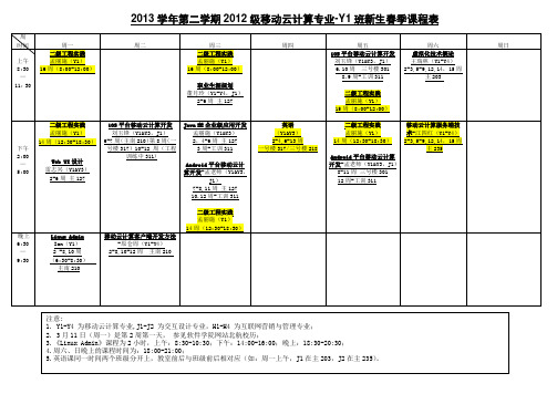 北航软件学院移动云计算专业春季课程表