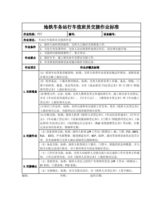 地铁车务站行车值班员交接作业标准