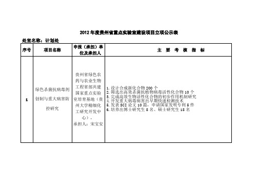 贵州省重点实验室等计划项目公示表