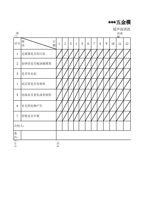 超声波清洗机日常保养点检表