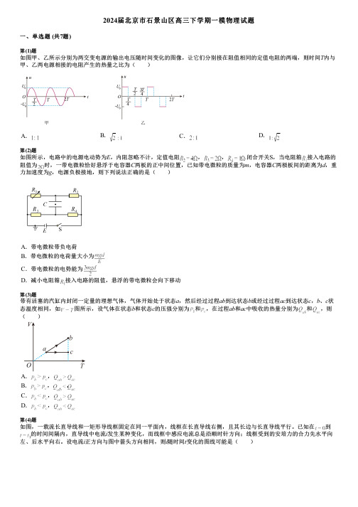 2024届北京市石景山区高三下学期一模物理试题