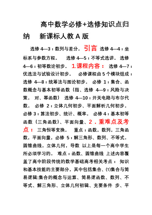 数学必修 选修全部知识点精华归纳总结(新课标高中数学)