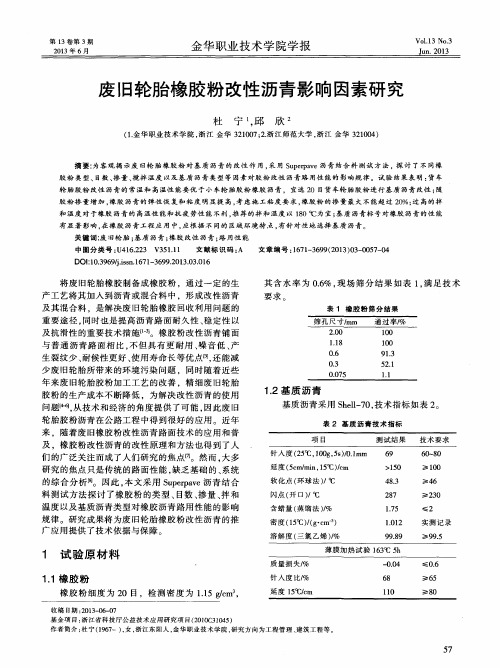 废旧轮胎橡胶粉改性沥青影响因素研究