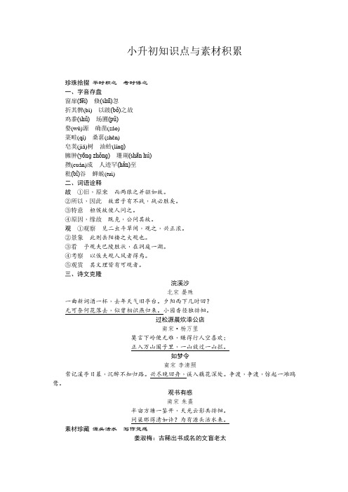 六年级下册语文素材-小升初字词、古诗文与作文素材积累4 全国通用