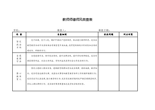 师德师风教师自查表