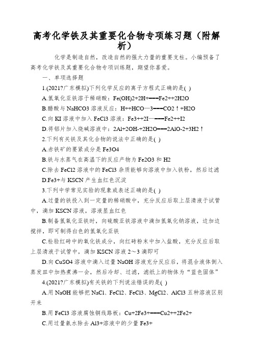 高考化学铁及其重要化合物专项练习题(附解析)