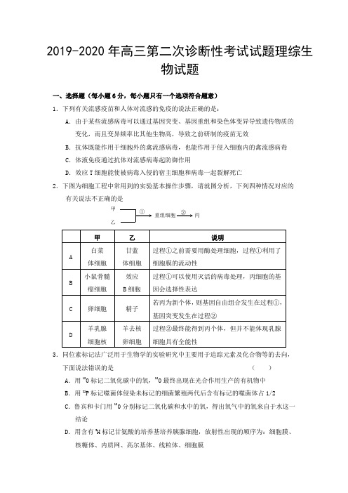 2019-2020年高三第二次诊断性考试试题理综生物试题