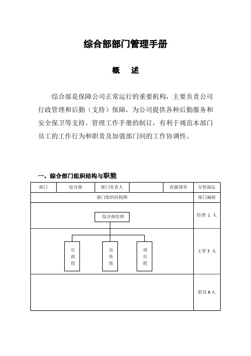 综合部组织架构与岗位职责