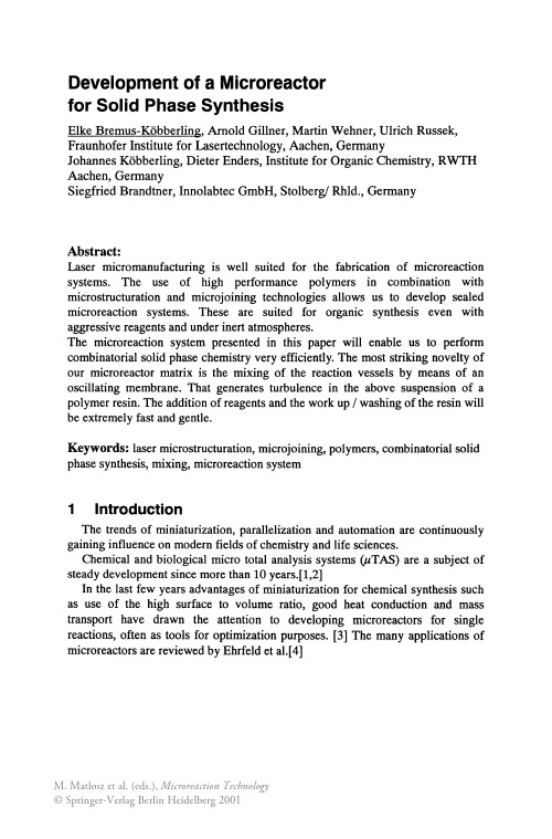 Development of a Microreactor for Solid Phase Synthesis