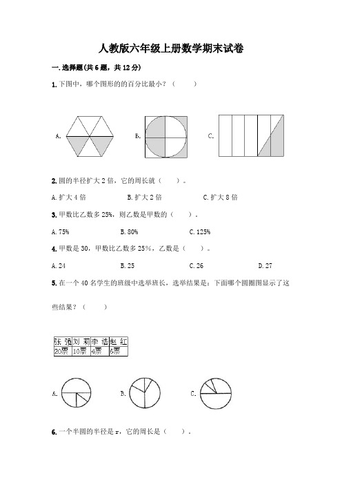 人教版六年级上册数学期末试卷必考题