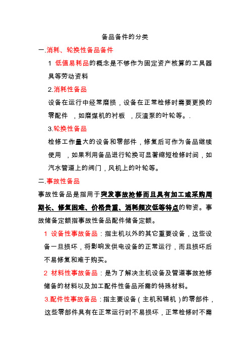 备品备件的分类