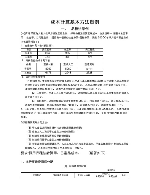 成本计算基本方法举例公式