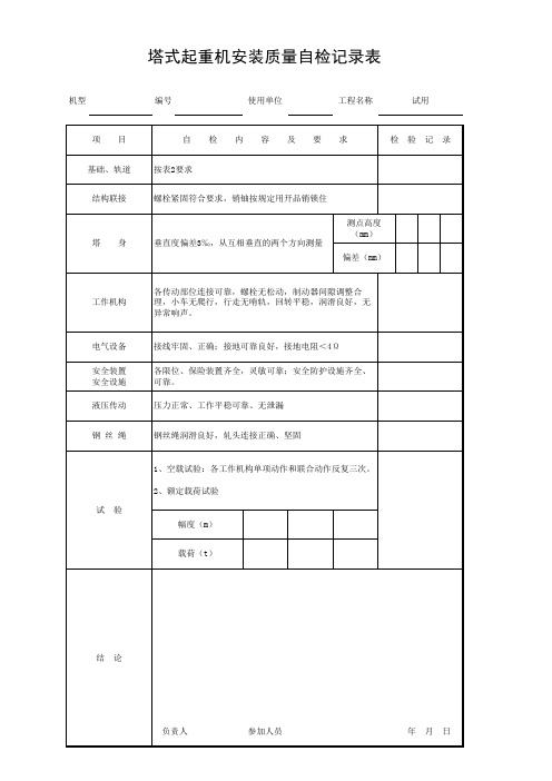 塔式起重机安装质量自检记录表