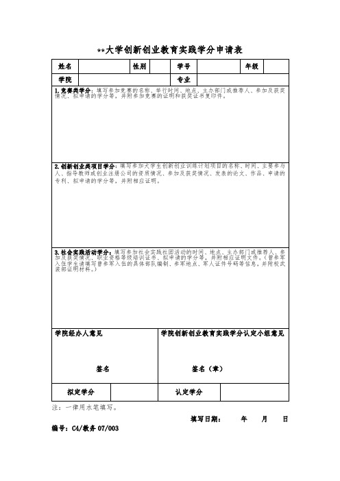 上海海事大学创新创业教育实践学分申请表【模板】