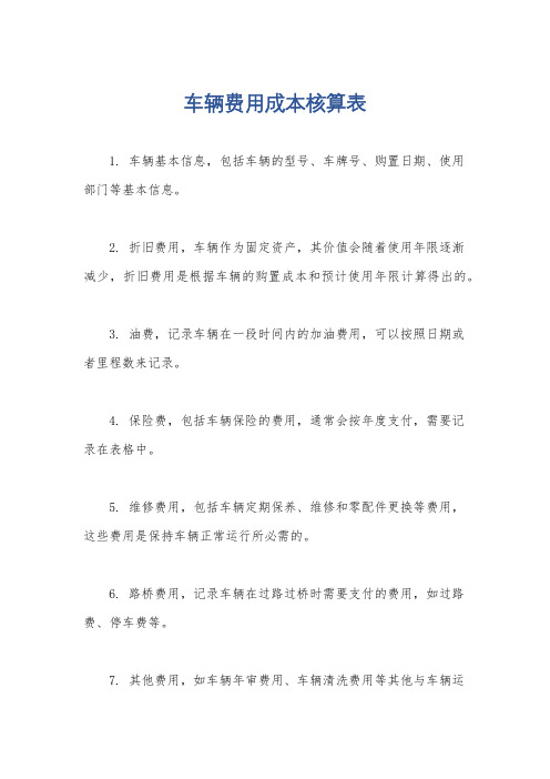 车辆费用成本核算表