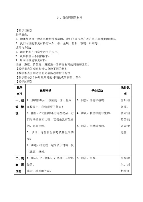 《我们周围的材料》单元教学设计