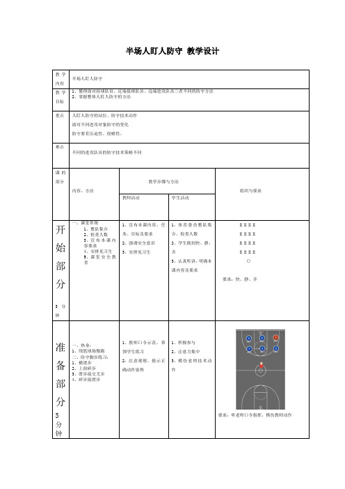 半场人盯人防守 教学设计 高中体育与健康人教版高一全册