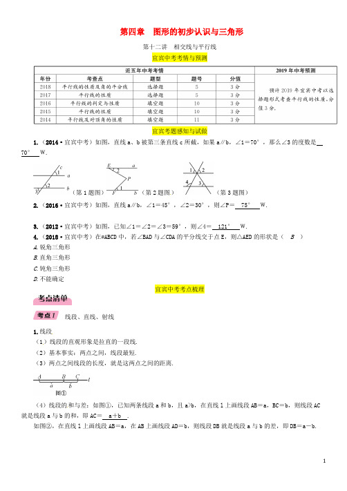 (宜宾专版)2019年中考数学总复习第一编教材知识梳理篇第4章图形的初步认识与三角形(精讲)练习