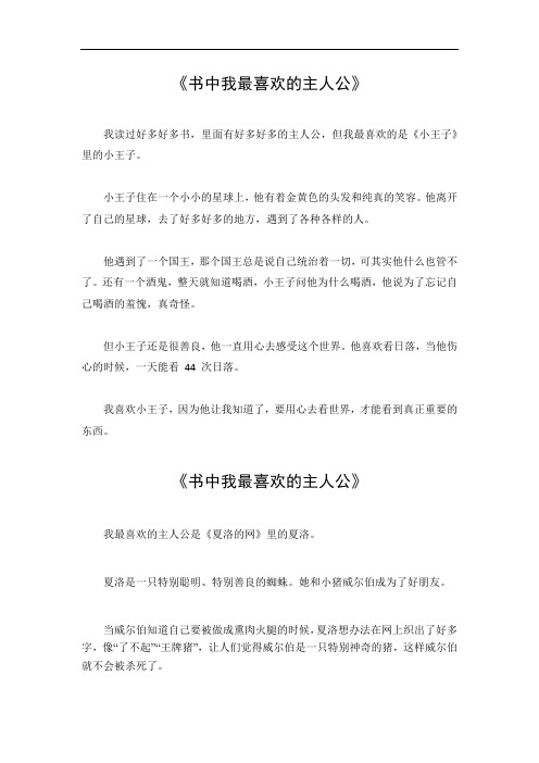 书中我最喜欢的主人公作文