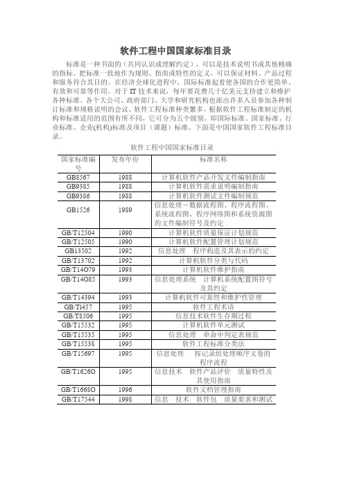 【扩充资料】软件工程中国国家标准目录