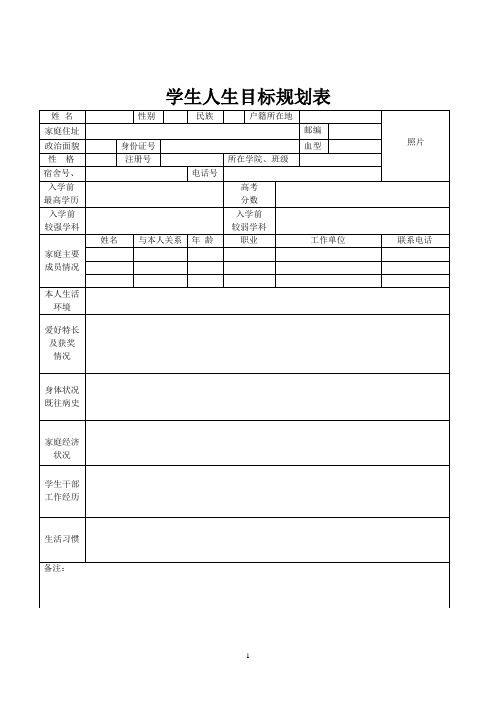 学生人生目标规划表doc