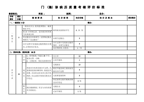 门急诊病历质量考核评分标准