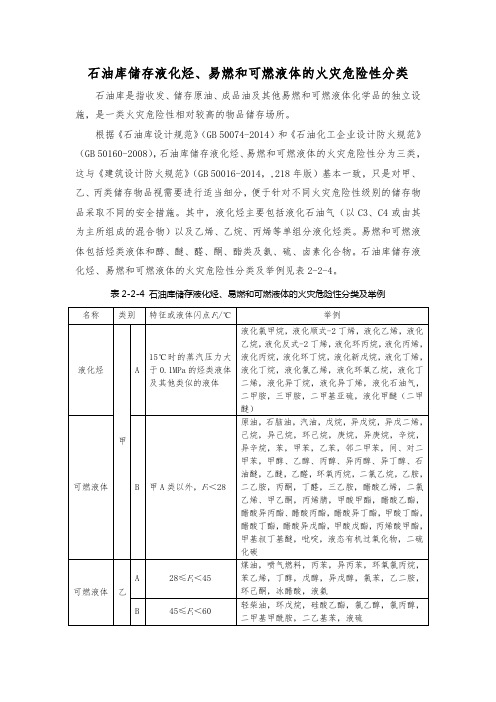 石油库储存液化烃、易燃和可燃液体的火灾危险性分类