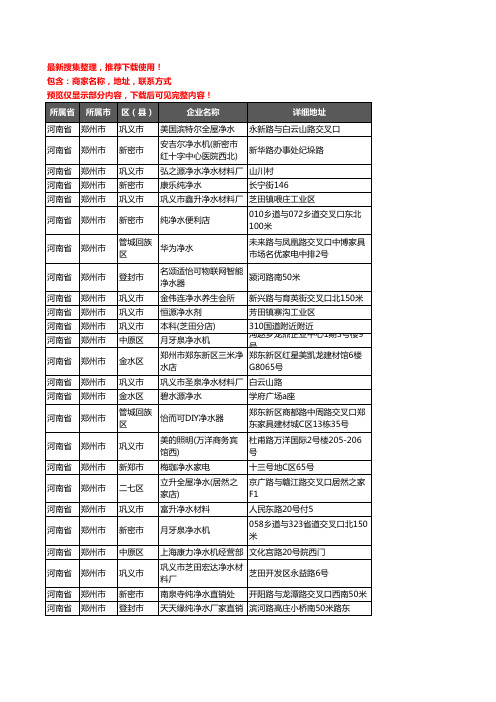 新版河南省郑州市净水器企业公司商家户名录单联系方式地址大全385家