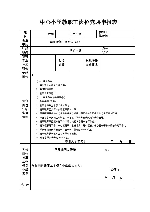 A4中心小学教职工岗位竞聘申报表