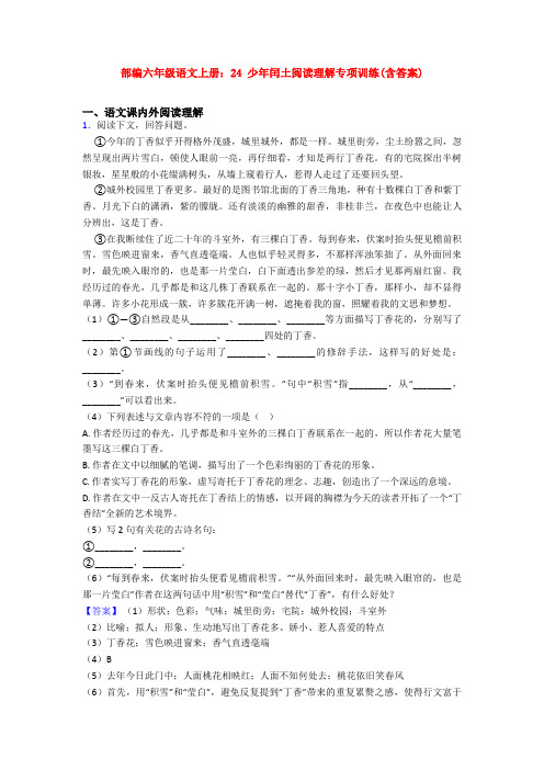 部编六年级语文上册：24 少年闰土阅读理解专项训练(含答案)