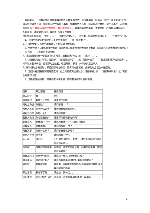 接打电话礼貌用语