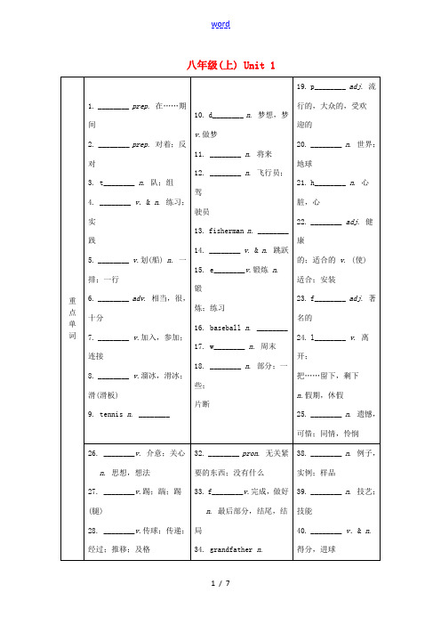 (衡阳专用)湖南省中考英语 第一部分 基础知识梳理 八上 Unit 1试题-人教版初中九年级全册英语